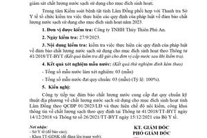 Báo cáo kết quả ngoại kiểm chất lượng nước sạch sử dụng cho mục đích nước sạch