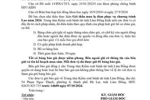 THÔNG BÁO GỬI HỒ SƠ CHÀO GIÁ GÓI THẦU MUA LỌ ĐÀM PHỤC VỤ CHƯƠNG TRÌNH LAO NĂM 2024