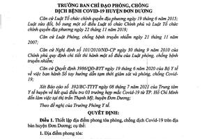 QUYẾT ĐỊNH Thiết lập địa điểm phong tỏa phòng, chống dịch Covid-19 trên địa bàn huyện Đơn Dương