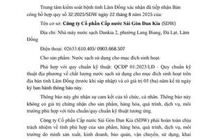 Thông báo tiếp nhận hồ sơ công bố hợp quy - Công ty Cổ phần Cấp nước Sài Gòn Đan Kia (SDW)