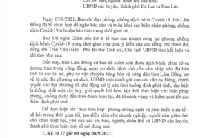 Tỉnh Lâm Đồng: cho phép một số hoạt động, dịch vụ gắn với công tác phòng, chống dịch bệnh Covid-19 trong trạng thái bình thường mới.