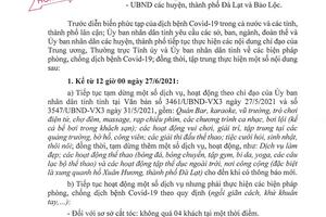 Lâm Đồng: tiếp tục tăng cường triển khai thực hiện một số biện pháp phòng, chống dịch Covid-19