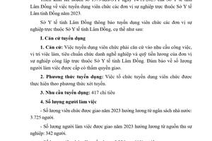 THÔNG BÁO TUYỂN DỤNG VIÊN CHỨC CÁC ĐƠN VỊ SỰ NGHIỆP TRỰC THUỘC SỞ Y TẾ TỈNH LÂM ĐỒNG NĂM 2023