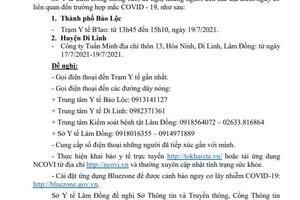 THÔNG BÁO KHẨN SỐ 20 (21h30 ngày 19/7/2021) Về việc tìm người có mặt tại các địa điểm nguy cơ liên quan đến trường hợp mắc COVID-19