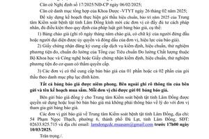 Thông báo gửi bảng chào giá gói thầu hiệu chuẩn, bảo trì năm 2025