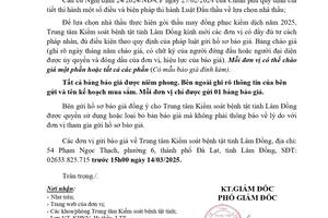 Thông báo Gửi hồ sơ chào giá Gói thầu may đồng phục kiểm dịch năm 2025