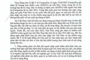 Công điện số 258/CĐ-BYT ngày 27/02/2023 của Bộ Y tế về việc tăng cường công tác phòng, chống cúm gia cầm lây sang người