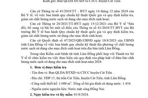 BÁO CÁO KẾT QUẢ NGOẠI KIỂM CHẤT LƯỢNG NƯỚC SẠCH SỬ DỤNG CHO MỤC ĐÍCH SINH HOẠT TẠI BAN QLDA ĐTXD VÀ CTCC HUYỆN CÁT TIÊN NĂM 2024