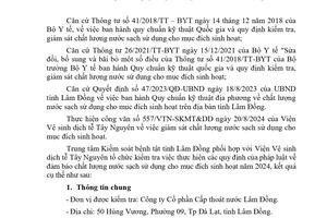 BÁO CÁO KẾT QUẢ NGOẠI KIỂM CHẤT LƯỢNG NƯỚC SẠCH SỬ DỤNG CHO MỤC ĐÍCH SINH HOẠT TẠI CÔNG TY CỔ PHẦN CẤP THOÁT NƯỚC LÂM ĐỒNG NĂM 2024