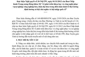 HƯỚNG DẪN TUYÊN TRUYỀN VÀ THỰC HIỆN KẾT LUẬN SỐ 69-KL/TW, NGÀY 11/01/2024 CỦA BỘ CHÍNH TRỊ