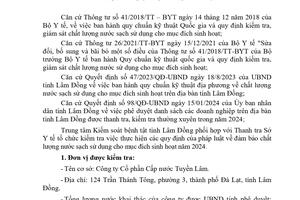 Báo cáo kết quả ngoại kiểm chất lượng nước sạch sử dụng cho mục đích sinh hoạt tại Công ty Cổ phần Cấp nước Tuyền Lâm năm 2024