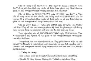 BÁO CÁO KẾT QUẢ NGOẠI KIỂM CHẤT LƯỢNG NƯỚC SẠCH SỬ DỤNG CHO MỤC ĐÍCH SINH HOẠT TẠI CÔNG TY CỔ PHẦN CẤP THOÁT NƯỚC LÂM ĐỒNG NĂM 2024
