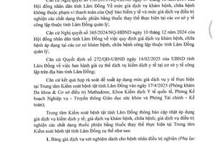 Thông báo áp dụng mức giá dịch vụ kiểm dịch y tế; giá dịch vụ khám bệnh, chữa bệnh; giá dịch vụ điều trị nghiện các chất dạng thuốc phiện thay thế thực hiện tại Trung tâm Kiểm soát bệnh tật tỉnh Lâm Đồng