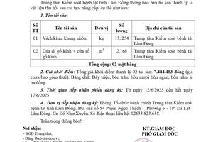THÔNG BÁO VỀ VIỆC BÁN TÀI SẢN THANH LÝ