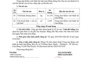 THÔNG BÁO VỀ VIỆC BÁN TÀI SẢN THANH LÝ (LẦN 2)