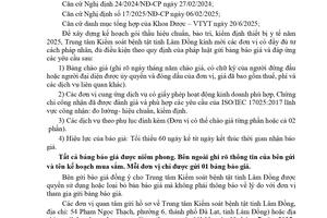 Thông báo Gửi bảng chào giá gói thầu hiệu chuẩn, bảo trì, kiểm định thiết bị y tế năm 2025