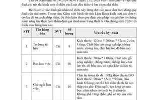 THÔNG BÁO GỬI HỒ SƠ CHỨNG MINH NĂNG LỰC KINH NGHIỆM THỰC HIỆN THẨM ĐỊNH GIÁ DANH MỤC TRANG THIẾT BỊ VĂN PHÒNG NĂM 2024