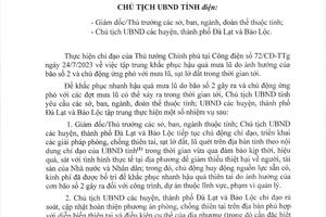 CÔNG ĐIỆN VỀ VIỆC TẬP TRUNG KHẮC PHỤC HẬU QUẢ MƯA LŨ DO ẢNH HƯỞNG CỦA BÃO SỐ 2 VÀ CHỦ ĐỘNG ỨNG PHÓ VỚI MƯA LŨ, SẠT LỞ ĐẤT TRÊN ĐỊA BÀN TỈNH