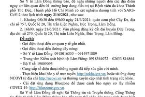 Thông báo Khẩn số 3: TÌM NGƯỜI LIÊN QUAN ĐẾN TRƯỜNG HỢP CÓ XÉT NGHIỆM DƯƠNG TÍNH VỚI SARS-CoV-2