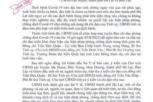 YÊU CẦU TIẾP TỤC THỰC HIỆN NGHIÊM, ĐẦY ĐỦ NHỮNG NỘI DUNG CHỈ ĐẠO CỦA TỈNH VỀ CÔNG TÁC PHÒNG, CHỐNG DỊCH BỆNH COVID - 19