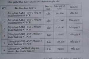 BẢNG  GIÁ TIỀN  XÉT NGHIỆM COVID - 19 TẠI TRUNG TÂM KIỂM SOÁT BỆNH TẬT TỈNH LÂM ĐỒNG