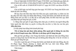 Thông báo gửi hồ sơ chào giá Gói thầu mua giày sandal phục vụ chăm sóc tàn tật, phục hồi chức năng cho bệnh nhân Phong (Mời lần 2)