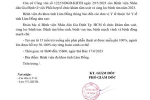 THÔNG BÁO KHÁM TẦM SOÁT VÀ SÀNG LỌC BỆNH TIM NĂM 2023