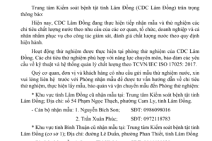 Thông báo nhận mẫu kiểm nghiệm nước