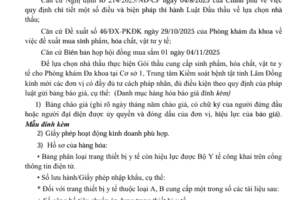 Gửi hồ sơ chào giá Gói thầu cung  cấp sinh phẩm, hóa chất, vật tư y tế cho  Phòng khám Đa khoa tại Cơ sở 1