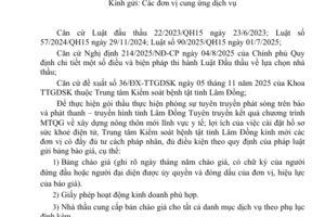 Thông báo gửi bảng chào giá gói thầu thực  hiện phóng sự tuyên truyền phát  sóng trên báo và phát thanh –  truyền hình tỉnh Lâm Đồng.