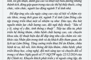Thư chúc mừng Kỷ niệm 70 năm ngày Thầy thuốc Việt Nam (27/02/1955 - 27/02/2025) của Chủ tịch UBND tỉnh Lâm Đồng.
