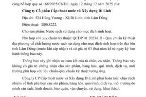 Thông báo tiếp nhận hồ sơ công bố hợp quy của Cty CTN và XD Di Linh năm 2025