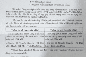 Thông báo Thay đổi thông tin hành chính hồ sơ công bố hợp quy - Nhà máy nước Đắk Mil