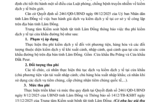 Thông báo Triển khai, thực hiện thu phí dịch vụ kiểm dịch Y tế biên giới tại các cửa khẩu  đường bộ (Bu Prăng, Đắk Peur) trên địa bàn tỉnh Lâm Đồng