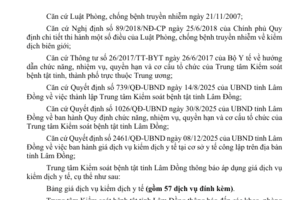 Thông báo Áp dụng mức giá dịch vụ kiểm dịch y tế tại cơ sở y tế công lập trên địa bàn tỉnh Lâm Đồng