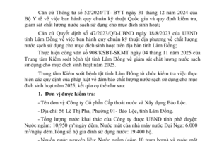 Báo cáp Kết quả ngoại kiểm chất lượng nước sạch sử dụng cho mục đích sinh hoạt  tại Công ty Cổ phần Cấp thoát nước và Xây dựng Bảo Lộc năm 2025