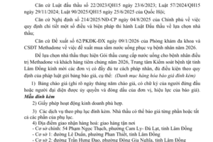 Thông báo Gửi hồ sơ chào giá Gói thầu cung  cấp nước uống cho bệnh nhân điều trị  Methadone và khách hàng tiêm chủng  năm 2026