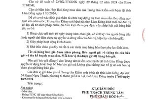 THÔNG BÁO GỬI BÁO GIÁ GÓI THẦU IN ẤN TÀI LIỆU NĂM 2024 CỦA TRUNG TÂM KIỂM SOÁT BỆNH TẬT TỈNH LÂM ĐỒNG