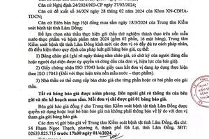 THÔNG BÁO GỬI HỒ SƠ CHỨNG MINH NĂNG LỰC CHÀO GIÁ GÓI THẦU THỬ NGHIỆM THÀNH THẠO TRÊN NỀN MẪU NƯỚC-THỰC PHẨM VÀ NỀN MẪU BỆNH PHẨM NĂM 2024 (GỒM 2 PHẦN, 16 MẶT HÀNG) (LẦN 2)