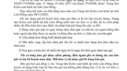 Thông báo Gửi bảng chào giá gói thầu in ấn tài liệu  truyền thông