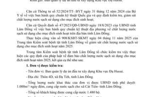 Báo cáo Kết quả ngoại kiểm chất lượng nước sạch sử dụng cho mục đích sinh hoạt  tại Ban quản lý dự án đầu tư xây dựng khu vực Đạ Huoai năm 202