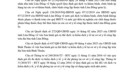 THÔNG BÁO GIÁ DỊCH VỤ KCB THEO NQ 22