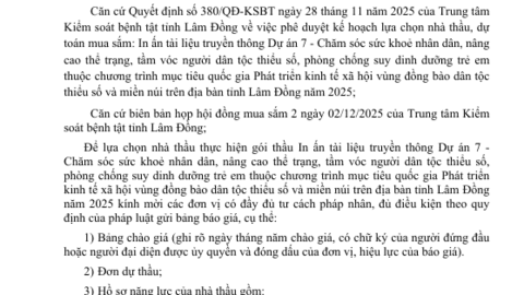 Thông báo Gửi báo giá và hồ sơ năng lực thực hiện  gói thầu In ấn tài liệu truyền thông
