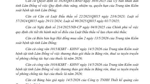 Quyết định Về việc lựa chọn nhà thầu khoản 4, Điều 80 của Nghị định 214/2025/NĐ-CP ngày  04/8/2025 thực hiện gói thầu sản xuất tài liệu truyền thông, thuê xe tuyên truyền lưu  động về phòng chống tác hại của thuốc lá năm 2026