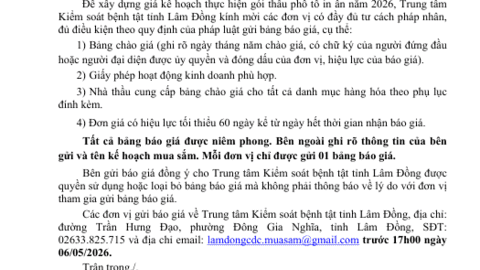 Gửi bảng chào giá gói thầu phô tô in ấn năm 2026 (lần 2)