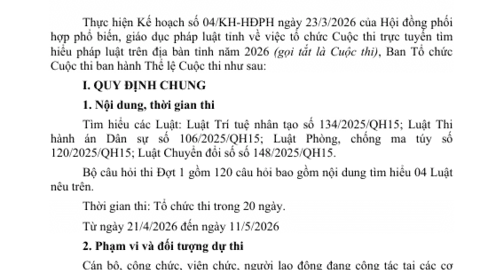 Cuộc thi trực tuyến tìm hiểu pháp luật lần 1 năm 2026 trên địa bàn tỉnh Lâm Đồng