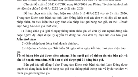 Gửi hồ sơ chào giá Gói thầu sửa  chữa ô tô (cơ sở 2) năm 2026